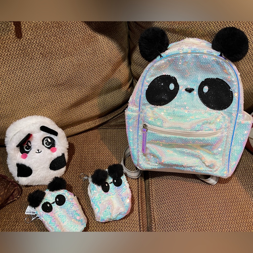 Panda Sequin Kids Backpack Set - Iridescent